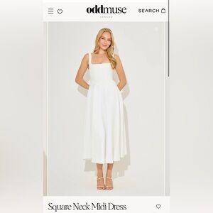 ODD MUSE Square neck midi dress white